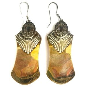 Vintage Hecho En Mexico Gold Silver Tone Statement Earrings Dangle Signed Egypt